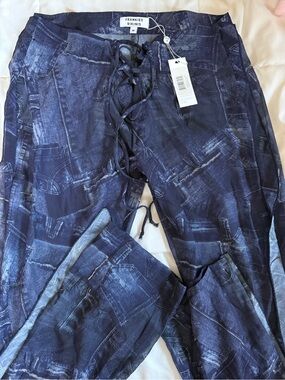 Frankie's Bikinis Molly Low Rise Lace-Up Jeans Print Pants